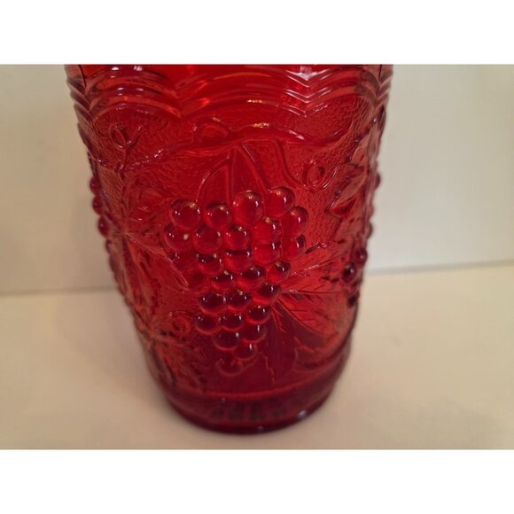 Vintage imperial Red Glass Pitcher With Embossed Grape & Leaf Pattern - Picture 2 of 7